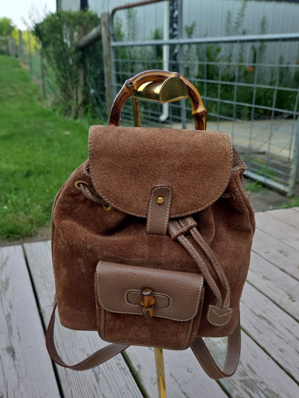 Vintage Gucci Suede Bamboo 00317050030 Mini Backpack $4,500 Estimated Retail GUC